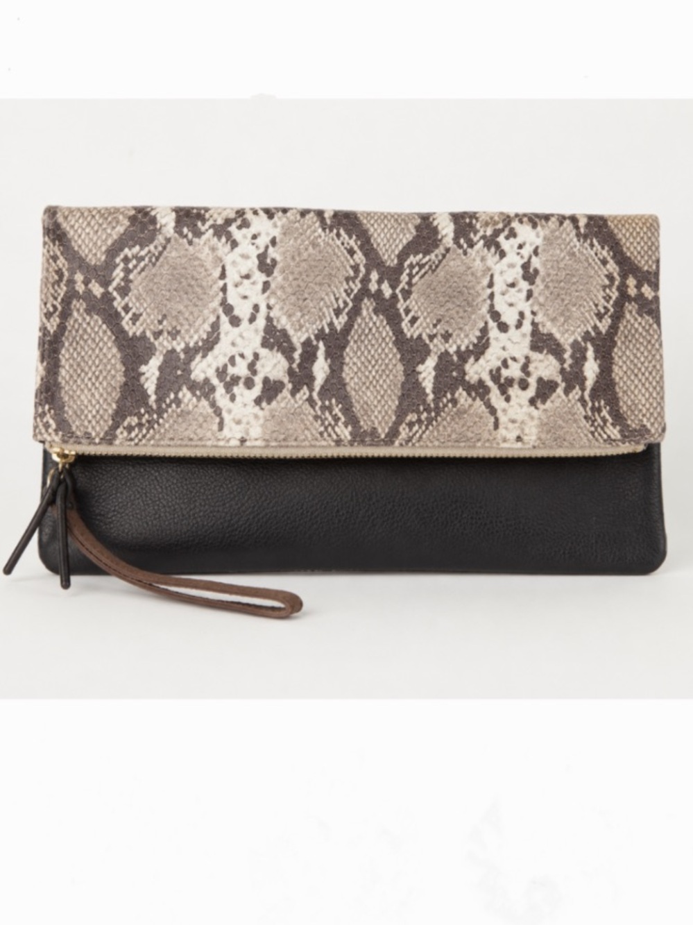 GAP Snake-Print and Black Leather Wristlet Clutch NEW